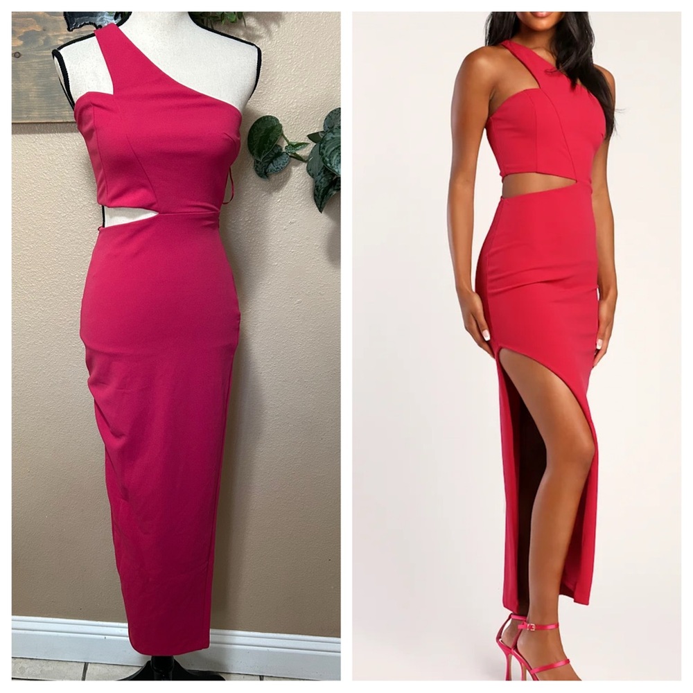Look The Part-y Hot Pink One-Shoulder Cutout Maxi Dress